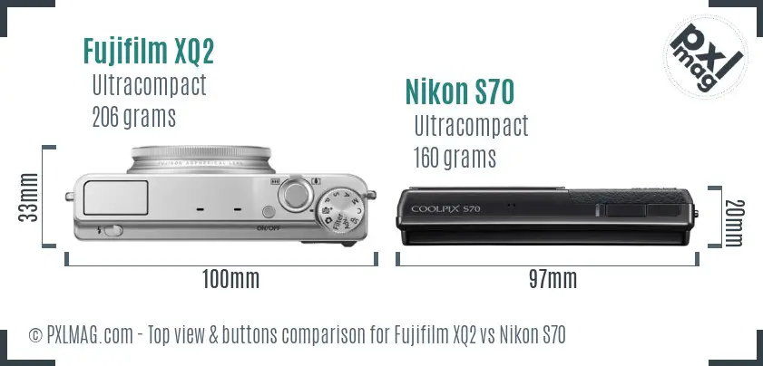 Fujifilm XQ2 vs Nikon S70 top view buttons comparison