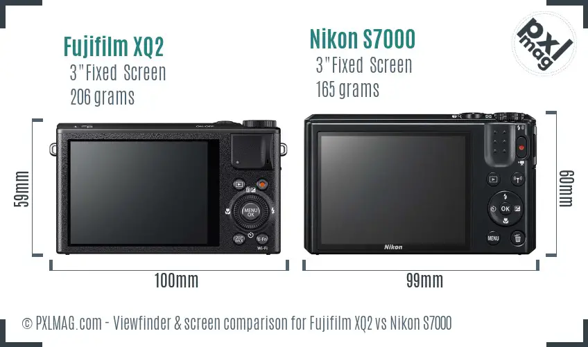 Fujifilm XQ2 vs Nikon S7000 Screen and Viewfinder comparison