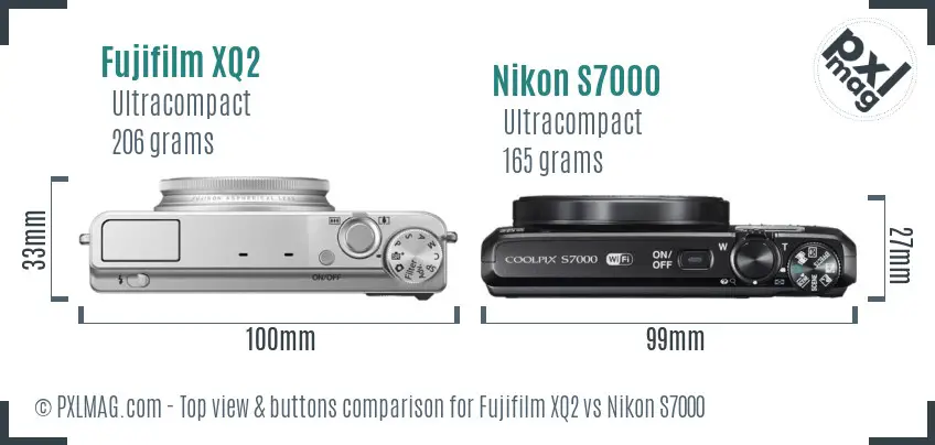 Fujifilm XQ2 vs Nikon S7000 top view buttons comparison