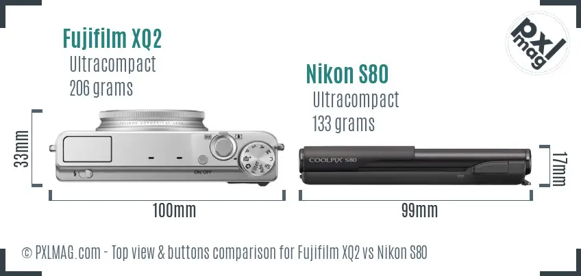 Fujifilm XQ2 vs Nikon S80 top view buttons comparison