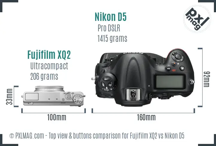 Fujifilm XQ2 vs Nikon D5 top view buttons comparison