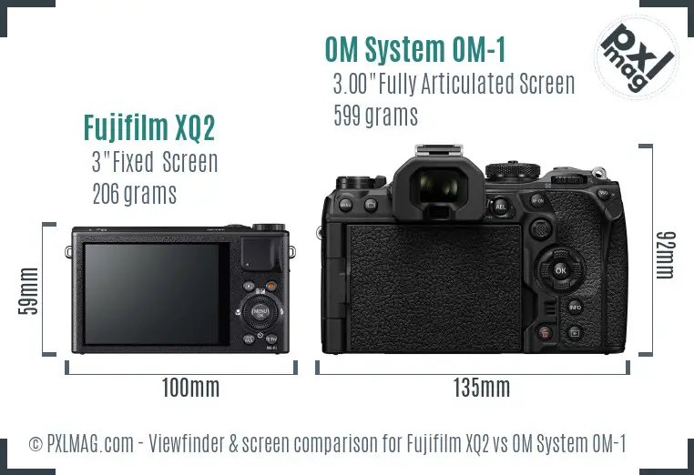 Fujifilm XQ2 vs OM System OM-1 Screen and Viewfinder comparison