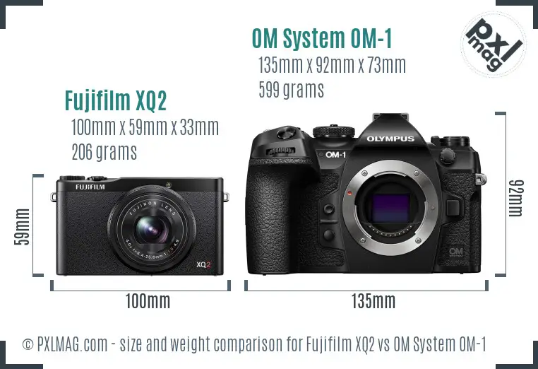 Fujifilm XQ2 vs OM System OM-1 size comparison