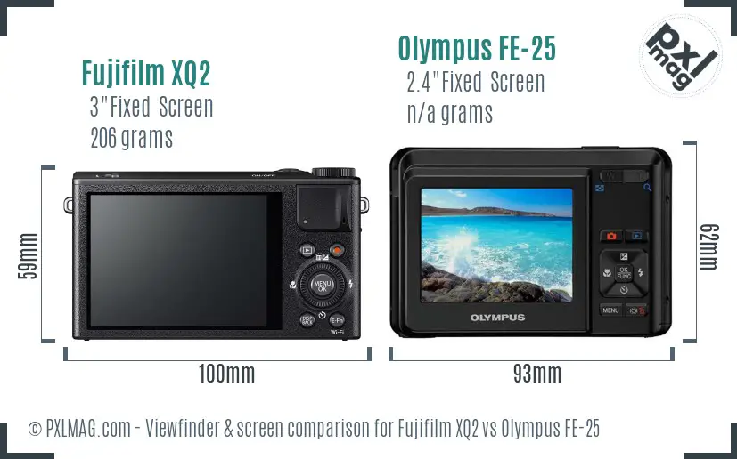 Fujifilm XQ2 vs Olympus FE-25 Screen and Viewfinder comparison