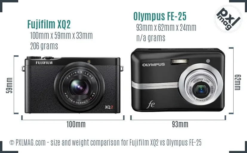 Fujifilm XQ2 vs Olympus FE-25 size comparison