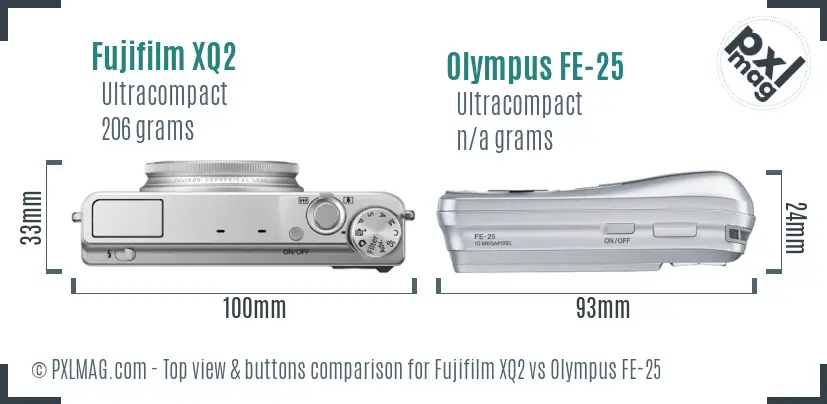 Fujifilm XQ2 vs Olympus FE-25 top view buttons comparison