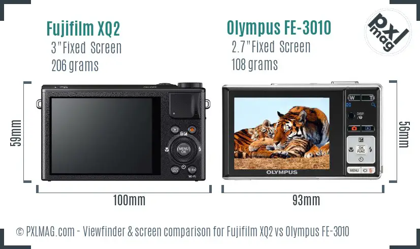 Fujifilm XQ2 vs Olympus FE-3010 Screen and Viewfinder comparison