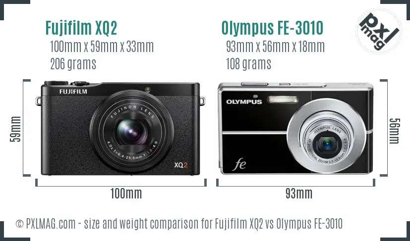 Fujifilm XQ2 vs Olympus FE-3010 size comparison