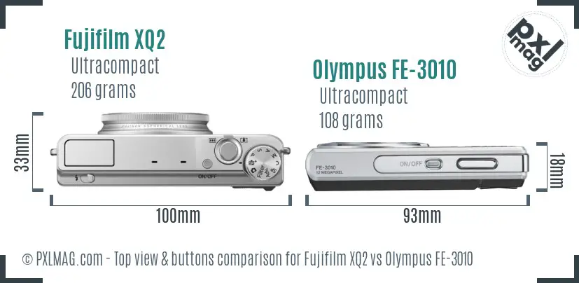 Fujifilm XQ2 vs Olympus FE-3010 top view buttons comparison