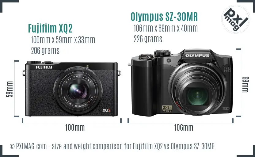 Fujifilm XQ2 vs Olympus SZ-30MR size comparison