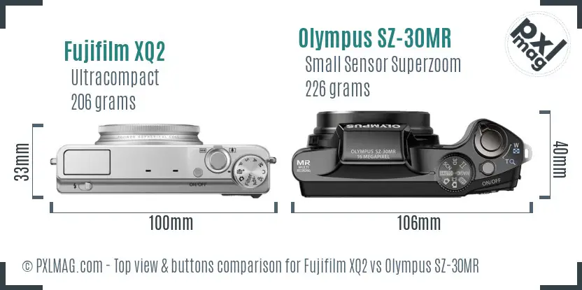 Fujifilm XQ2 vs Olympus SZ-30MR top view buttons comparison