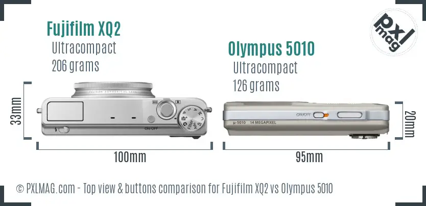 Fujifilm XQ2 vs Olympus 5010 top view buttons comparison