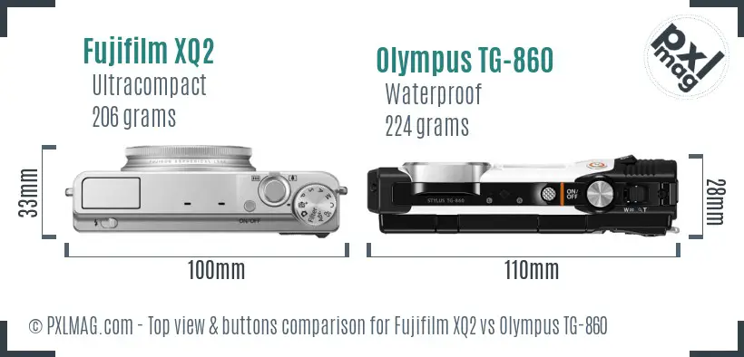 Fujifilm XQ2 vs Olympus TG-860 top view buttons comparison