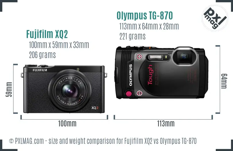 Fujifilm XQ2 vs Olympus TG-870 size comparison