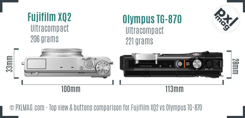 Fujifilm XQ2 vs Olympus TG-870 top view buttons comparison