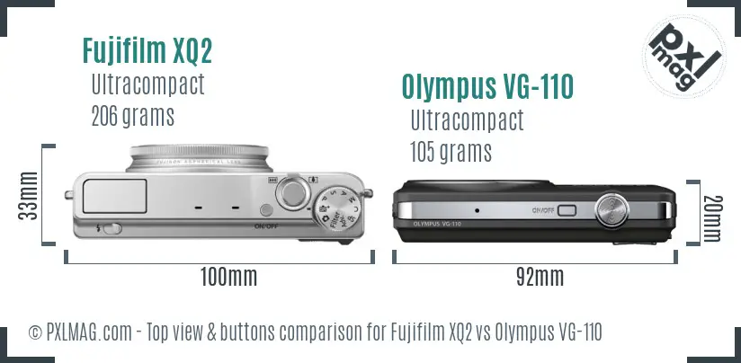 Fujifilm XQ2 vs Olympus VG-110 top view buttons comparison