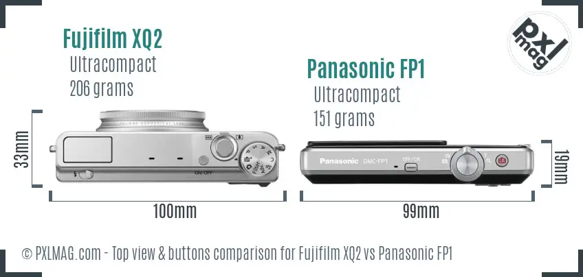 Fujifilm XQ2 vs Panasonic FP1 top view buttons comparison