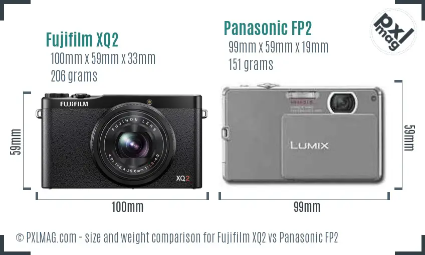 Fujifilm XQ2 vs Panasonic FP2 size comparison