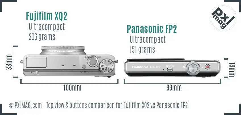 Fujifilm XQ2 vs Panasonic FP2 top view buttons comparison