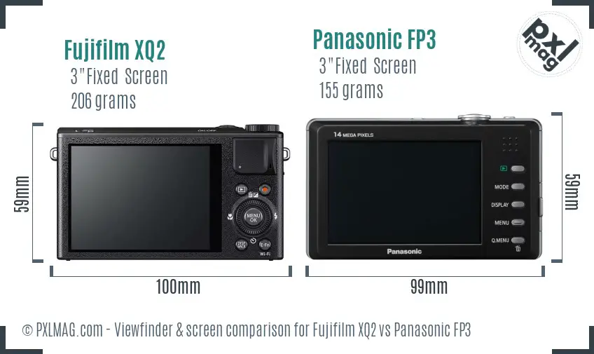 Fujifilm XQ2 vs Panasonic FP3 Screen and Viewfinder comparison