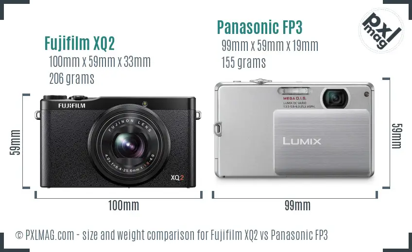 Fujifilm XQ2 vs Panasonic FP3 size comparison