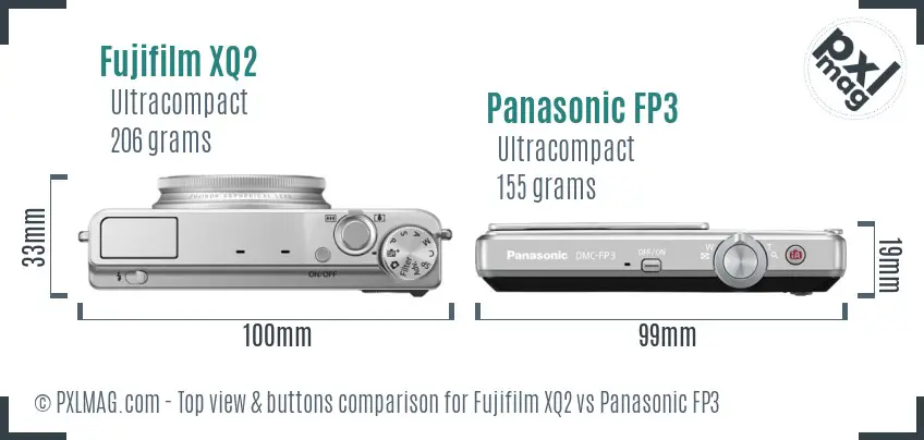 Fujifilm XQ2 vs Panasonic FP3 top view buttons comparison