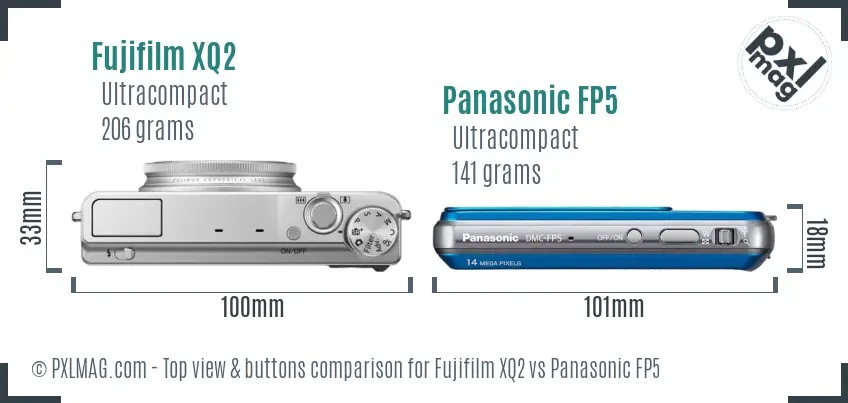 Fujifilm XQ2 vs Panasonic FP5 top view buttons comparison