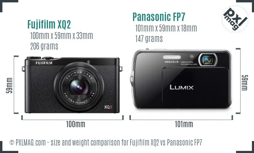 Fujifilm XQ2 vs Panasonic FP7 size comparison