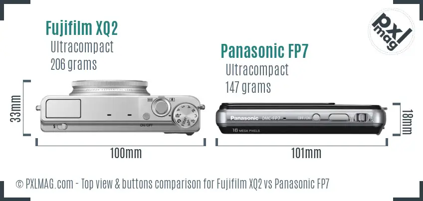 Fujifilm XQ2 vs Panasonic FP7 top view buttons comparison