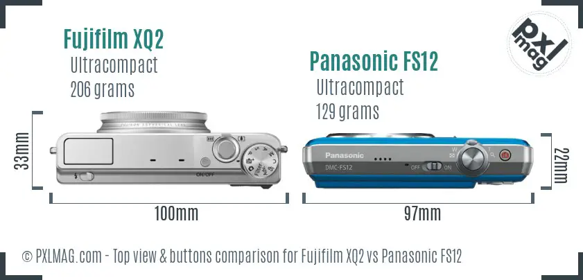 Fujifilm XQ2 vs Panasonic FS12 top view buttons comparison