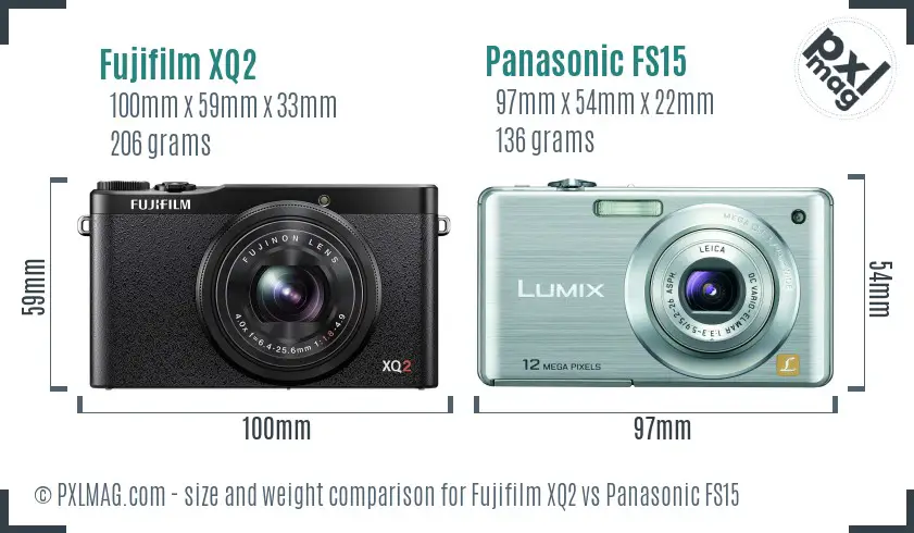 Fujifilm XQ2 vs Panasonic FS15 size comparison