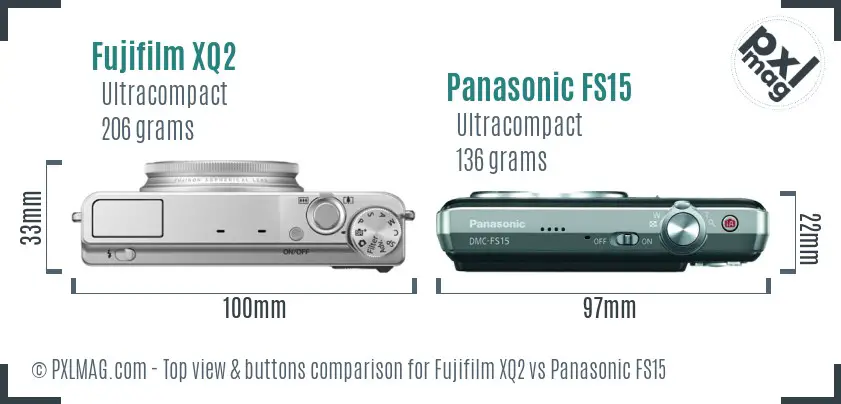 Fujifilm XQ2 vs Panasonic FS15 top view buttons comparison