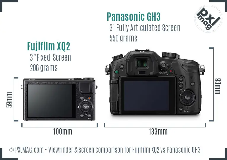 Fujifilm XQ2 vs Panasonic GH3 Screen and Viewfinder comparison