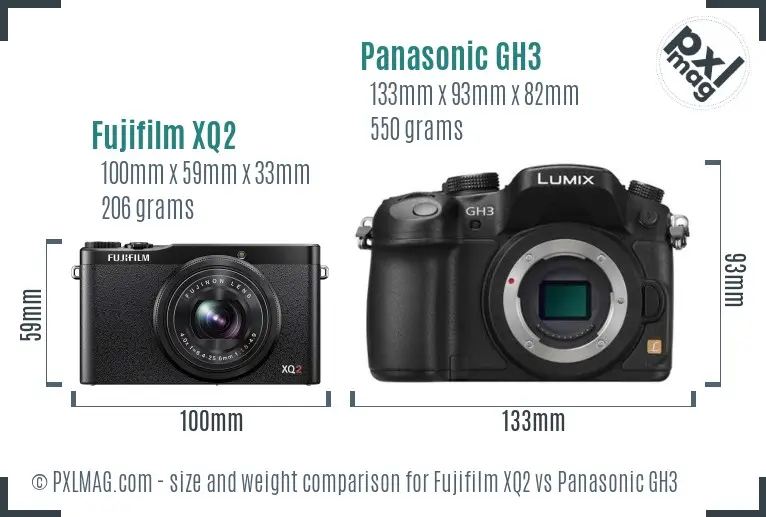 Fujifilm XQ2 vs Panasonic GH3 size comparison