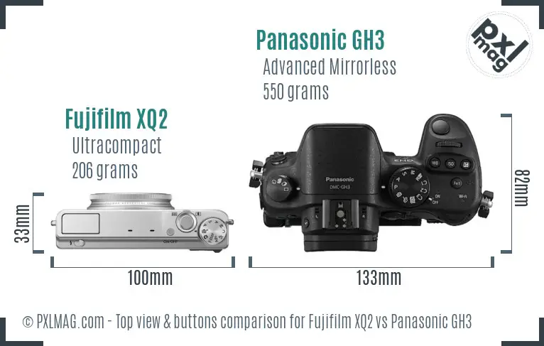 Fujifilm XQ2 vs Panasonic GH3 top view buttons comparison
