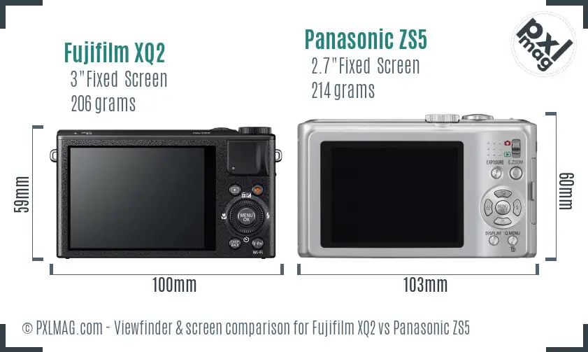 Fujifilm XQ2 vs Panasonic ZS5 Screen and Viewfinder comparison