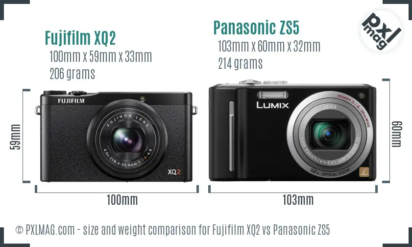 Fujifilm XQ2 vs Panasonic ZS5 size comparison