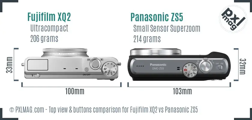Fujifilm XQ2 vs Panasonic ZS5 top view buttons comparison