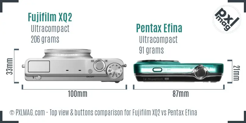 Fujifilm XQ2 vs Pentax Efina top view buttons comparison