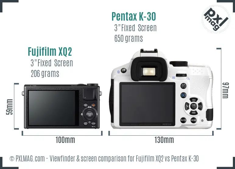 Fujifilm XQ2 vs Pentax K-30 Screen and Viewfinder comparison