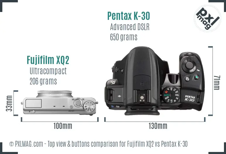 Fujifilm XQ2 vs Pentax K-30 top view buttons comparison