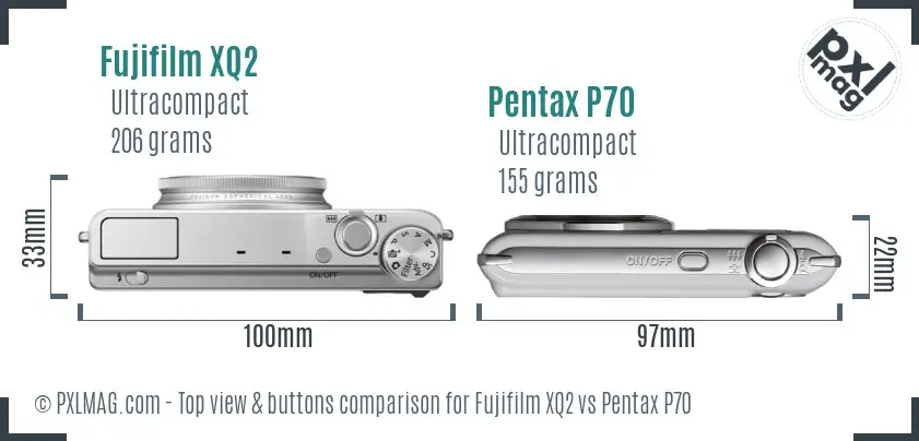 Fujifilm XQ2 vs Pentax P70 top view buttons comparison