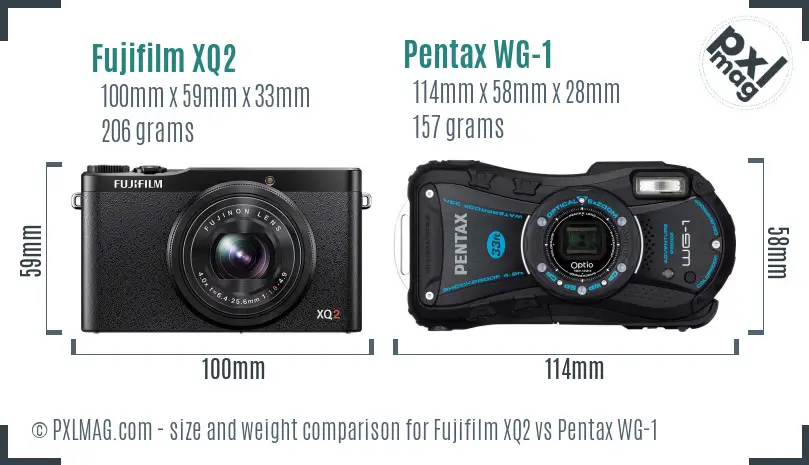 Fujifilm XQ2 vs Pentax WG-1 size comparison
