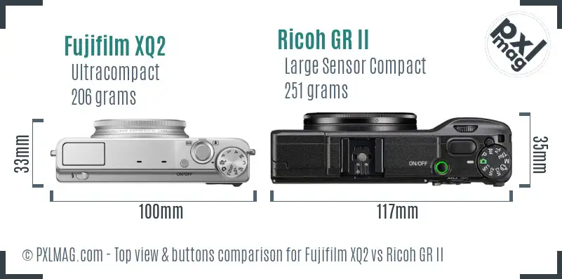 Fujifilm XQ2 vs Ricoh GR II top view buttons comparison