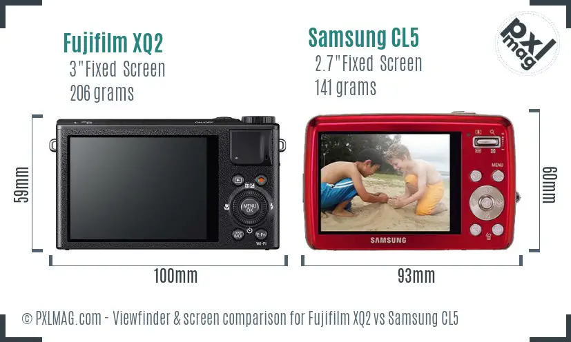 Fujifilm XQ2 vs Samsung CL5 Screen and Viewfinder comparison