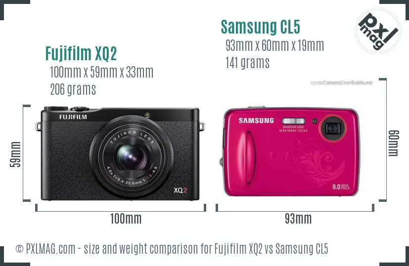 Fujifilm XQ2 vs Samsung CL5 size comparison