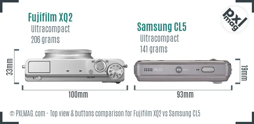 Fujifilm XQ2 vs Samsung CL5 top view buttons comparison