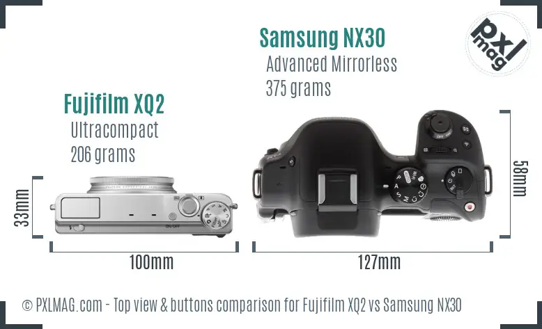 Fujifilm XQ2 vs Samsung NX30 top view buttons comparison