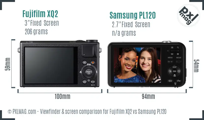 Fujifilm XQ2 vs Samsung PL120 Screen and Viewfinder comparison