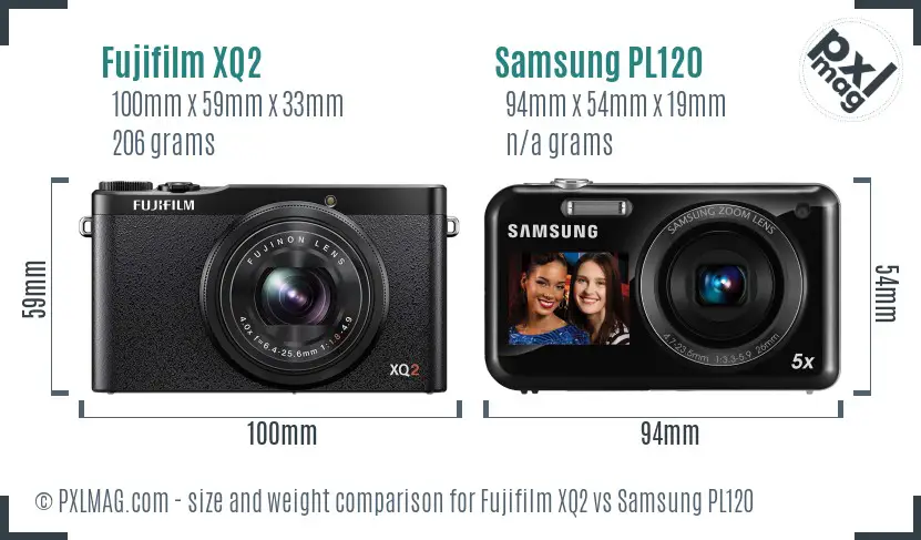 Fujifilm XQ2 vs Samsung PL120 size comparison